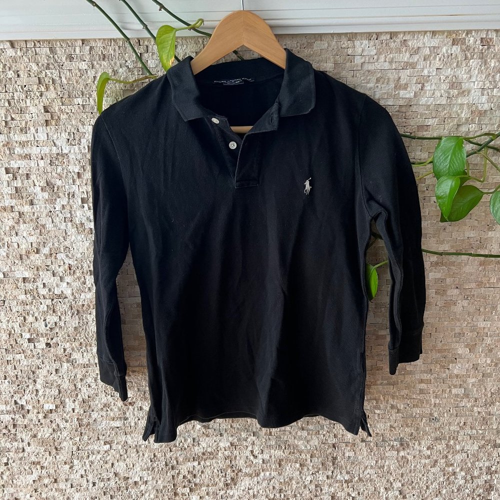 Ralph Lauren Golf icon logo 3/4 sleeve polo in black